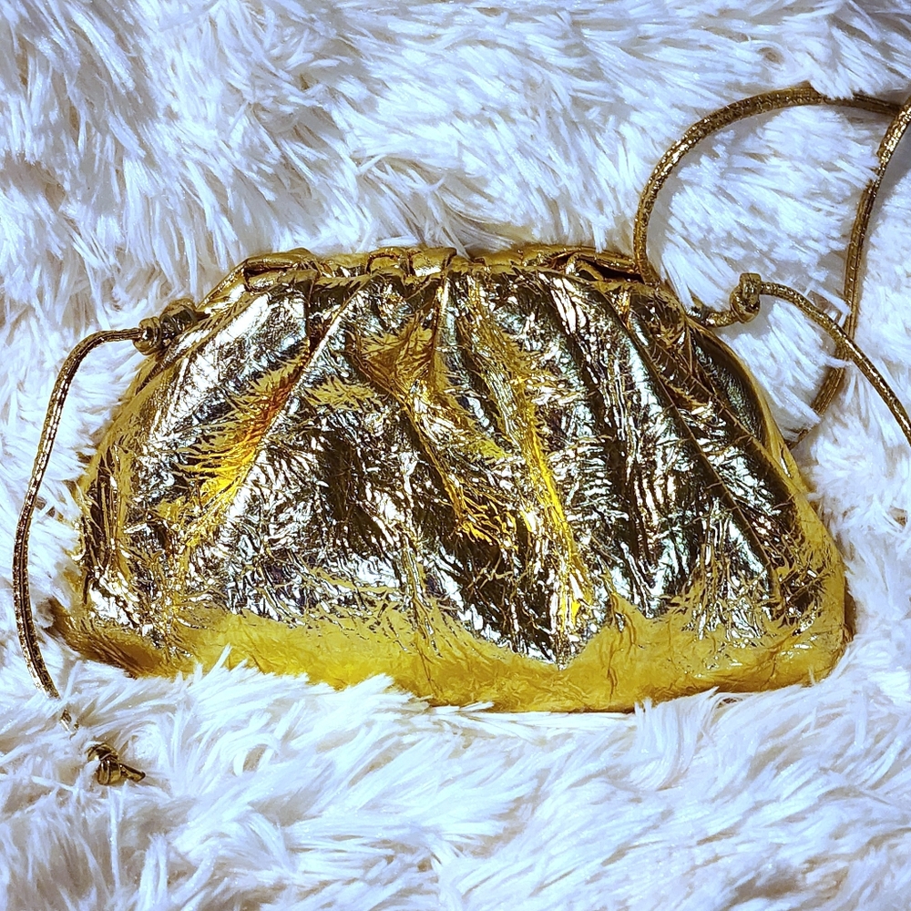 Bottega Metallic Gold Crinkled Lambskin The Mini Pouch
